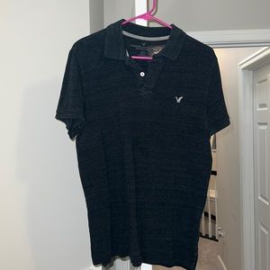 American Eagle Black Polo Mens Medium Short Sleeve Button T-Shirt